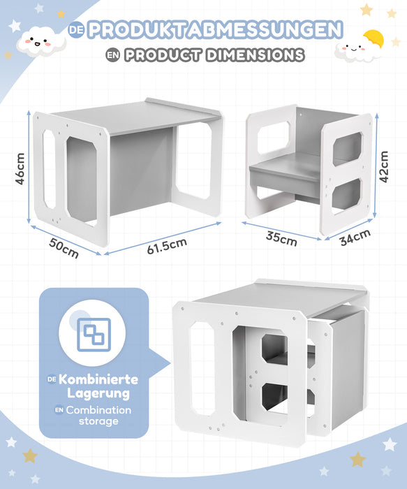 Yorbay children's seating group with reversible table top, drawers and children's table