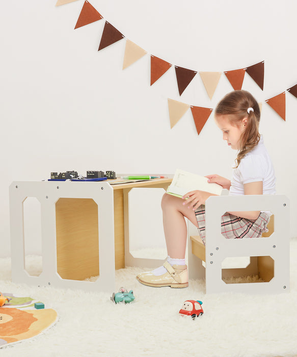 Yorbay children's seating group with reversible table top, drawers and children's table