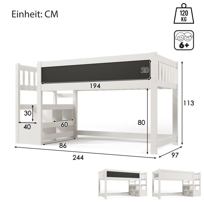 Kinder - Hochbett mit Whiteboard & Tafel – 90 x 200 cm - YB - AB20272526W - 3 - Yorbay.de