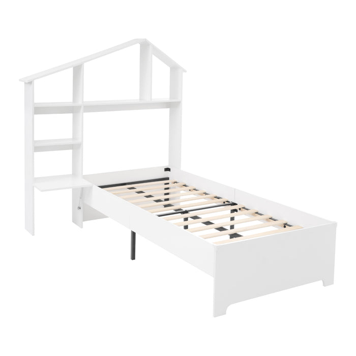 Kinderbett 90x200 cm – Holzbett mit Bücherregal und Stauraum - YB - AB20475051W - 11 - Yorbay.de