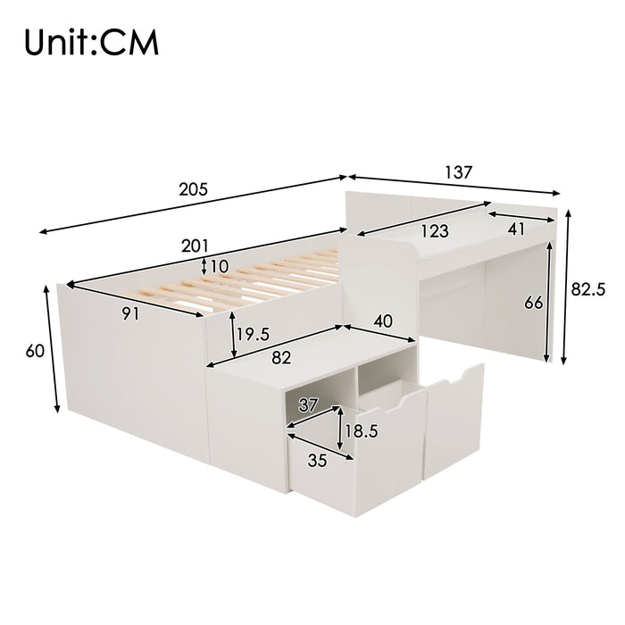 Kinderbett aus Massivholz mit Schreibtisch und Schubladen - YB - AB30023123W - 3 - Yorbay.de