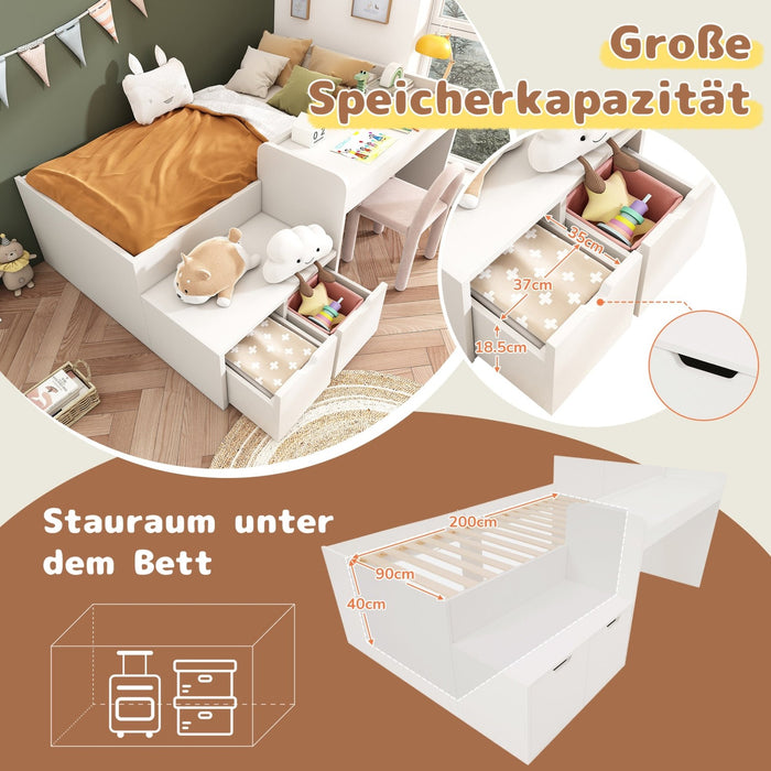 Kinderbett aus Massivholz mit Schreibtisch und Schubladen - YB - AB30023123W - 5 - Yorbay.de