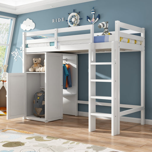 Kinderbett mit Kleiderschrank & Regalen, Lattenrost & Rausfallschutz, 90x200 cm - YB - AB30625567W - 2 - Yorbay.de