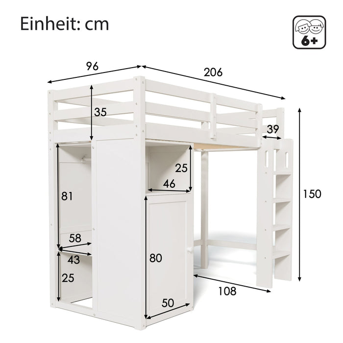 Kinderbett mit Kleiderschrank & Regalen, Lattenrost & Rausfallschutz, 90x200 cm - YB - AB30625567W - 3 - Yorbay.de