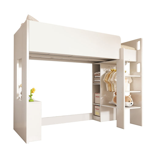 Kinderbett 90x200 cm, 3 - in - 1 Holzbett mit Kleiderschrank, Regalen & Treppe - YB - AB405746789W - 1 - Yorbay.de