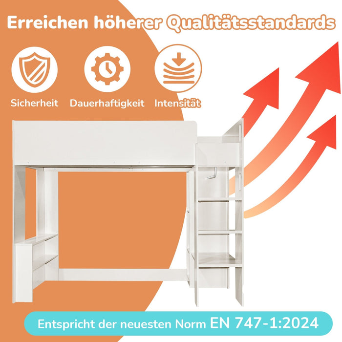 Kinderbett 90x200 cm, 3 - in - 1 Holzbett mit Kleiderschrank, Regalen & Treppe - YB - AB405746789W - 7 - Yorbay.de