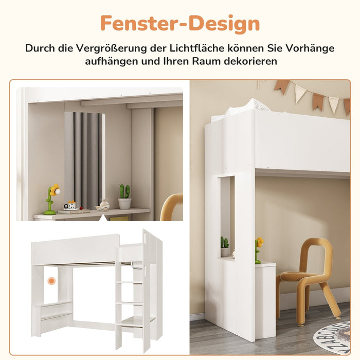 Kinderbett 90x200 cm, 3 - in - 1 Holzbett mit Kleiderschrank, Regalen & Treppe - YB - AB405746789W - 9 - Yorbay.de