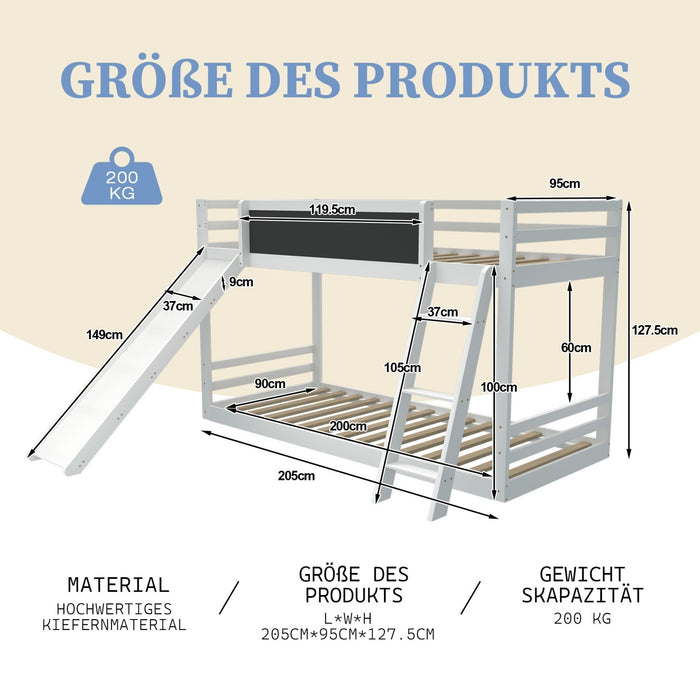 Doppelbett mit Treppe & Rutsche, Massivholz - Kinderbett mit Zaun & Kreidetafel, Weiß, 200x90 cm - YB - W1880S00036 - 3 - Yorbay.de