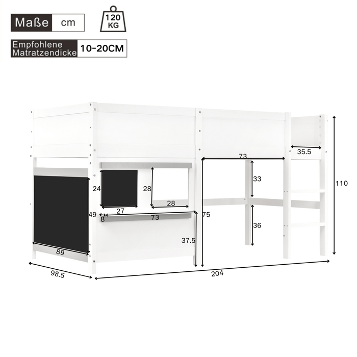 Etagenbett mit Graffititafel, Ablage und dreistufiger Treppe, 90x200 cm - YB - 2906401AAW - 1 - 2 - Yorbay.de