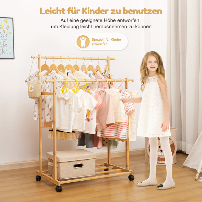 Yorbay Bambus Kinder Kleiderständer auf Rollen, Doppelstange mit Ablage - YB031 - Z062 - 6 - Yorbay.de