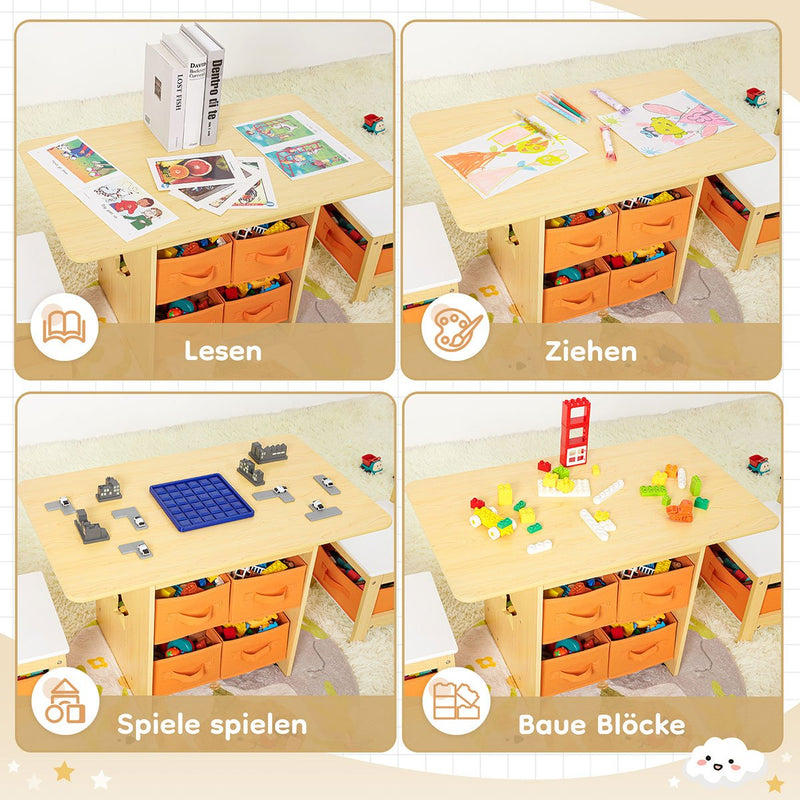 Yorbay Kindersitzgruppe, Kindertisch mit 2 Stühlen und Schubladen - YB013 - D017 - 17 - Yorbay.de