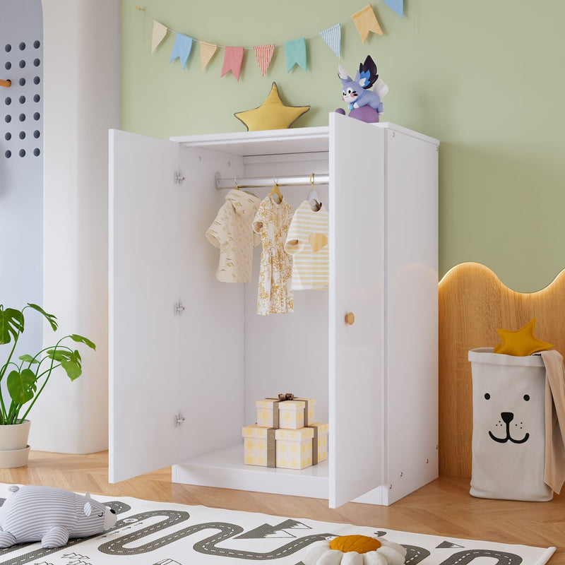 2-türiger Kleiderschrank mit Stange für Kinderzimmer, 80 x 50 x 120 cm —