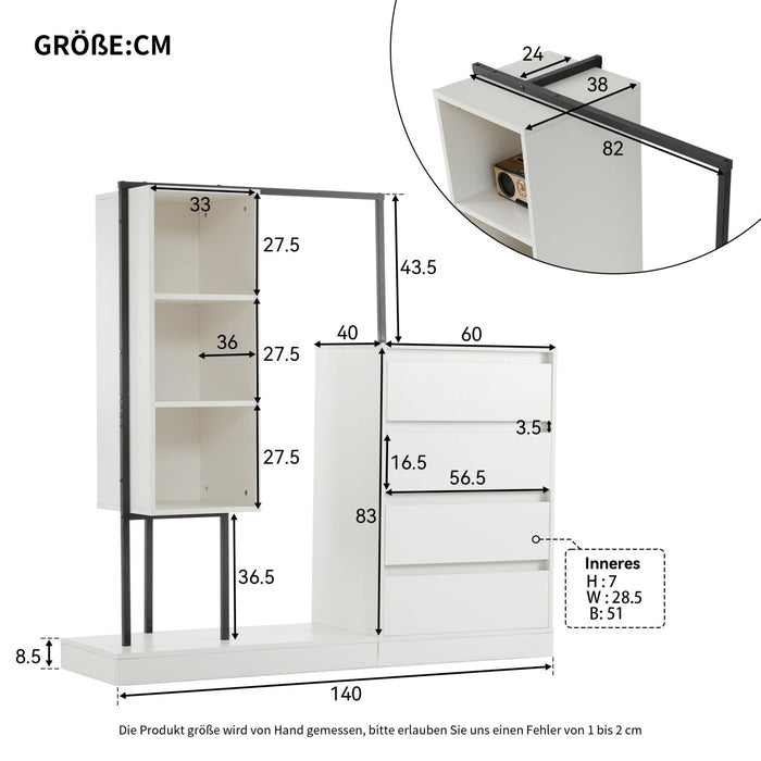 Schubladenschrank mit Kleiderstange, Kleiderschrank - Set in Weiß - YB - N657P19614950A - 3 - Yorbay.de