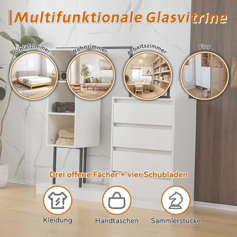 Schubladenschrank mit Kleiderstange – Weißes Kleiderschrank-Set —