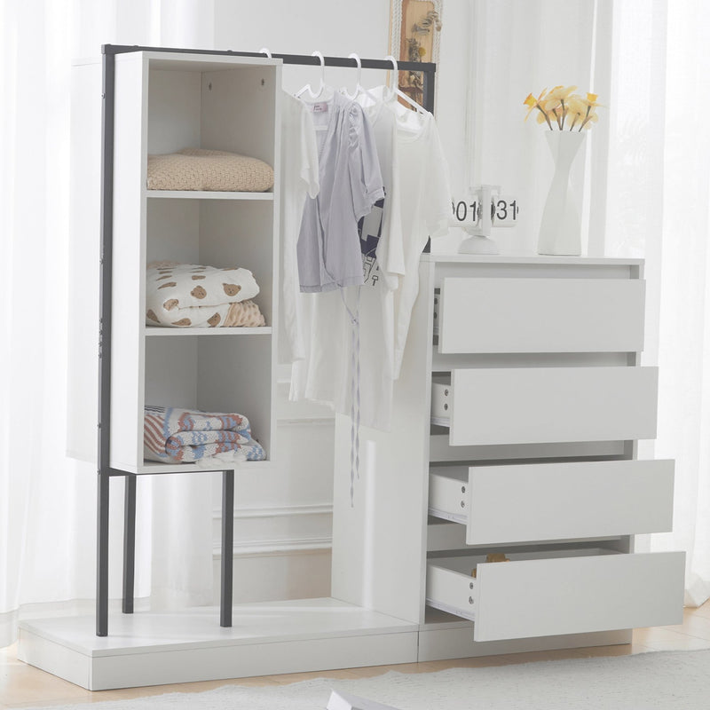 Schubladenschrank mit Kleiderstange – Weißes Kleiderschrank-Set —
