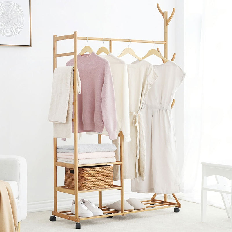 Yorbay Garderobenständer aus Bambus auf Rollen - F60 - 2 - Yorbay.de