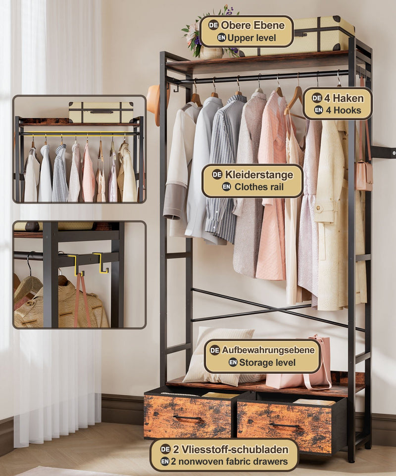 Yorbay Kleiderständer mit 2 Schubladen, 84 x 30 x 181 cm - YB088 - T072 - 4 - Yorbay.de