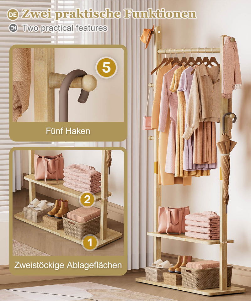 Yorbay Garderobenständer aus Holz mit Ablagen, 78 x 27 x 162,5 cm - YB090 - D045 - 4 - Yorbay.de