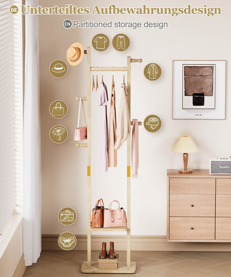 Yorbay Garderobenständer aus Holz mit Ablagen, 38 × 27 × 162 cm - YB090 - D046 - 5 - Yorbay.de