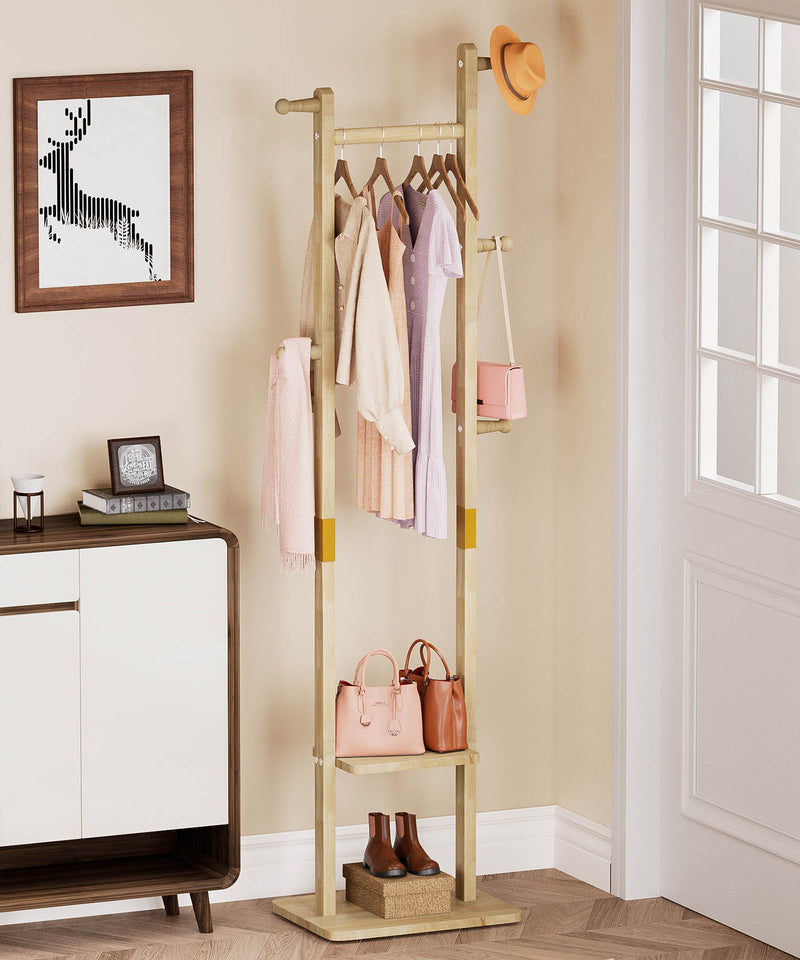 Yorbay Garderobenständer aus Holz mit Ablagen, 38 × 27 × 162 cm - YB090 - D046 - 6 - Yorbay.de