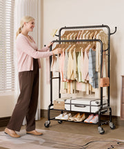 Yorbay Kleiderständer mit Rollen, Doppelstange, 2 Ablagen & 4 Haken - YB106 - T075 - 7 - Yorbay.de