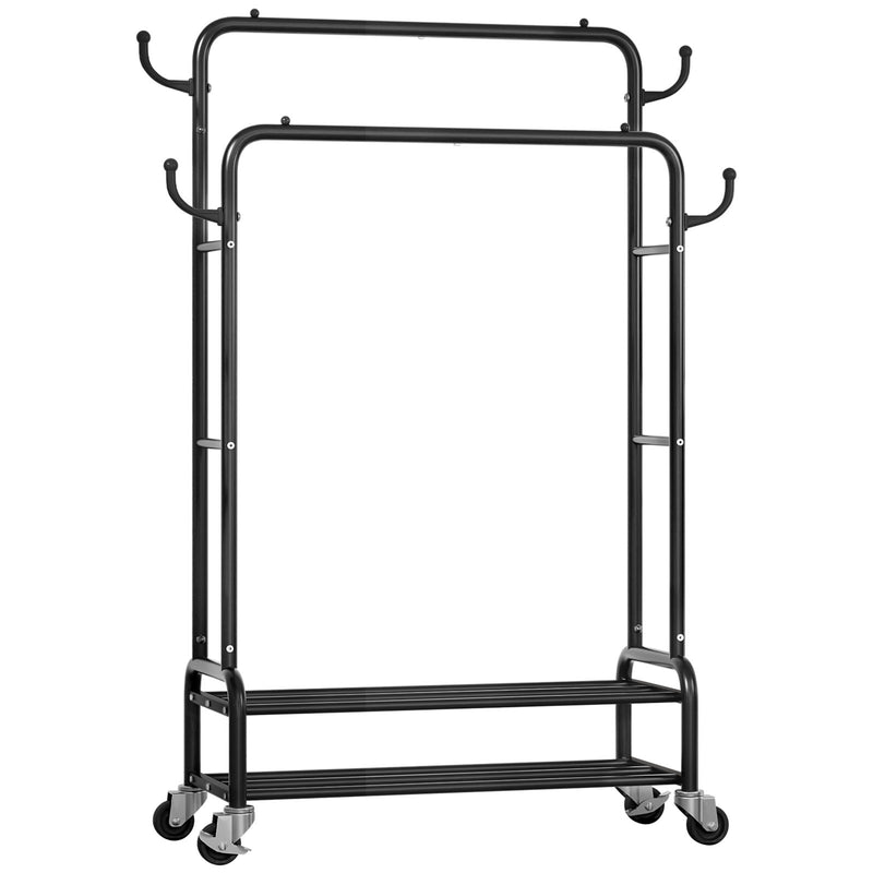 Yorbay Kleiderständer mit Rollen, Doppelstange, 2 Ablagen & 4 Haken - YB106 - T075 - 1 - Yorbay.de