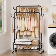 Yorbay Kleiderständer mit Rollen, Doppelstange, 2 Ablagen & 4 Haken - YB106 - T075 - 2 - Yorbay.de