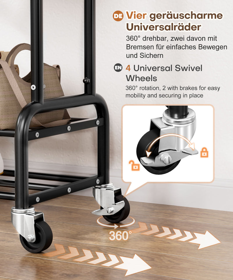 Yorbay Kleiderständer mit Rollen, Doppelstange, 2 Ablagen & 4 Haken - YB106 - T075 - 4 - Yorbay.de