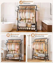 Yorbay Kleiderständer mit Rollen, Doppelstange, 2 Ablagen & 4 Haken - YB106 - T076 - 17 - Yorbay.de