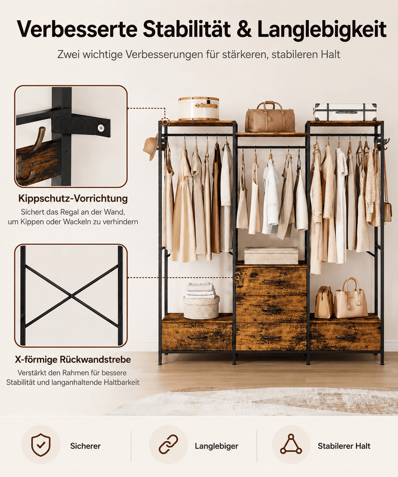 Yorbay 3-fach Garderobenständer mit Schubladen & Haken - YS034-T116 - 4 - Yorbay.de