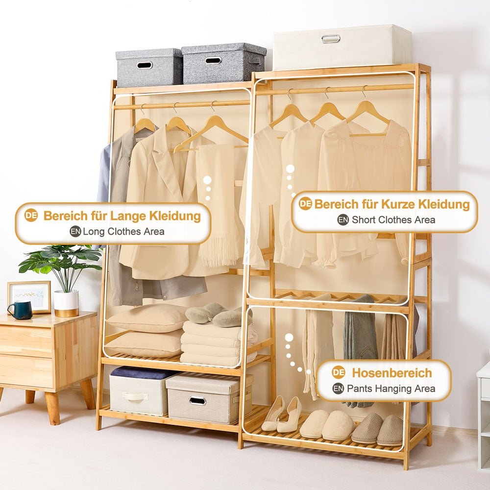 Yorbay Garderobenständer aus Bambus mit Kleiderstangen und Ablagen, XXL - F204 - 6 - Yorbay.de