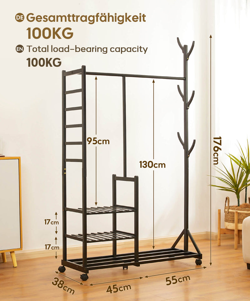 Yorbay Garderobenständer aus Bambus auf Rollen - YB024 - Z043 - 18 - Yorbay.de