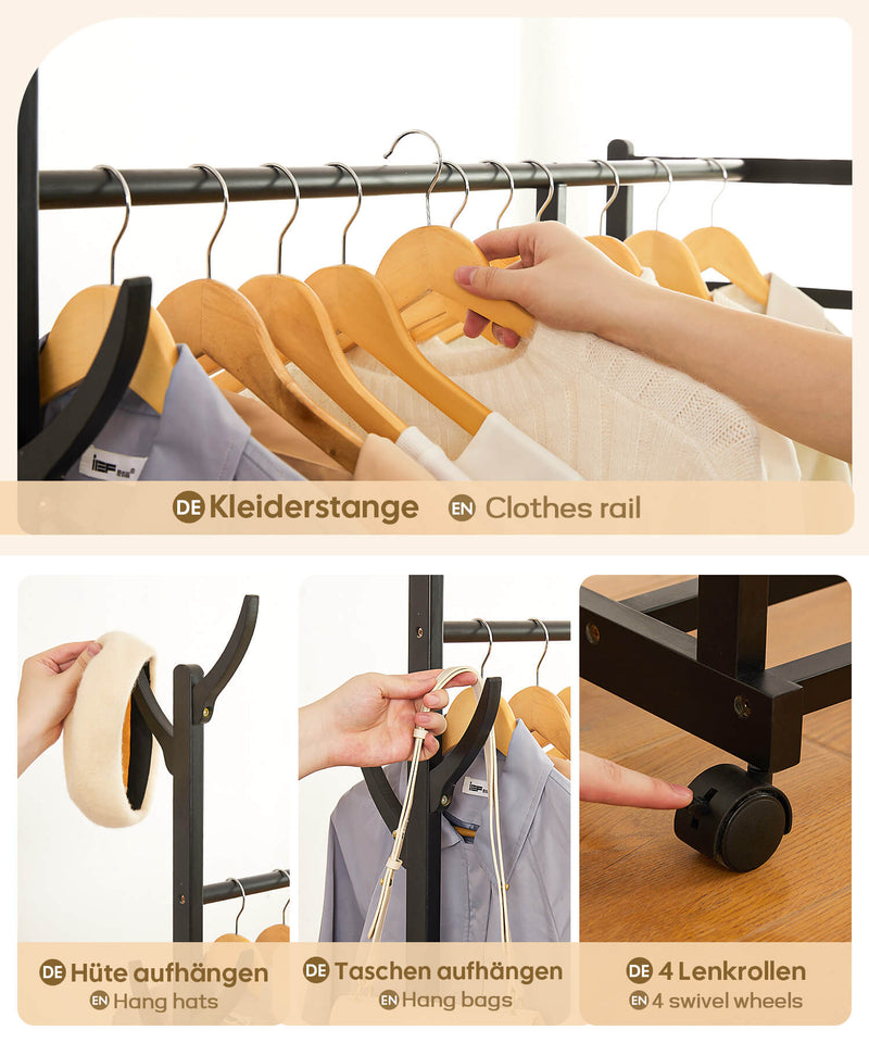 Yorbay Garderobenständer aus Bambus auf Rollen - YB024 - Z043 - 20 - Yorbay.de