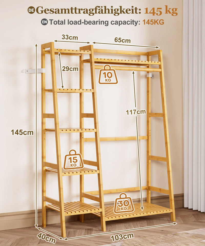 Yorbay Kleiderständer mit Regalen & Kleiderstange aus Bambus - YB103 - Z110 - 3 - Yorbay.de