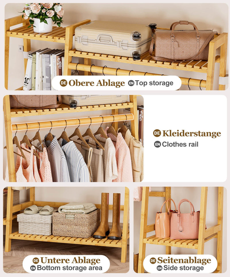 Yorbay Kleiderständer mit Regalen & Kleiderstange aus Bambus - YB103 - Z110 - 5 - Yorbay.de