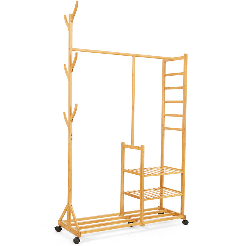 Yorbay Garderobenständer aus Bambus auf Rollen - F60 - 1 - Yorbay.de