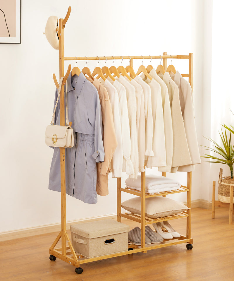 Yorbay Garderobenständer aus Bambus auf Rollen - F60 - 8 - Yorbay.de