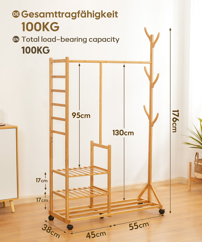 Yorbay Garderobenständer aus Bambus auf Rollen - F60 - 3 - Yorbay.de