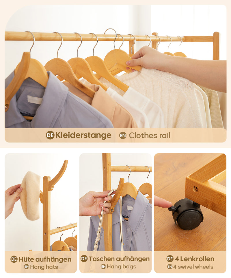 Yorbay Garderobenständer aus Bambus auf Rollen - F60 - 5 - Yorbay.de