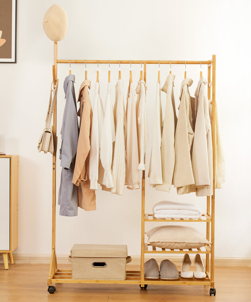 Yorbay Garderobenständer aus Bambus auf Rollen - F60 - 7 - Yorbay.de