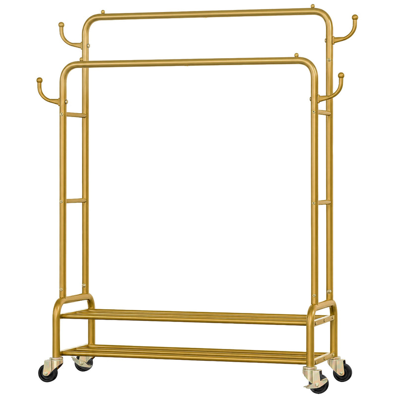 Yorbay Kleiderständer mit Rollen, Doppelstange, 2 Ablagen & 4 Haken - YB106-T076 - 26 - Yorbay.de