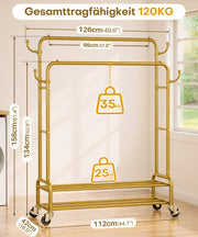 Yorbay Kleiderständer mit Rollen, Doppelstange, 2 Ablagen & 4 Haken - YB106-T076 - 21 - Yorbay.de