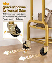 Yorbay Kleiderständer mit Rollen, Doppelstange, 2 Ablagen & 4 Haken - YB106-T076 - 34 - Yorbay.de