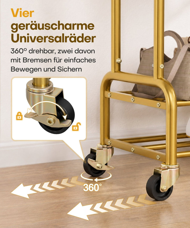 Yorbay Kleiderständer mit Rollen, Doppelstange, 2 Ablagen & 4 Haken - YB106-T076 - 34 - Yorbay.de