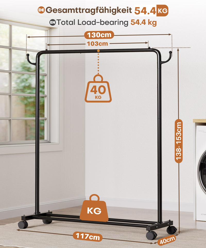 Yorbay höhenverstellbarer Kleiderständer aus Metall mit Rollen, Haken und Ablage - YB087 - T071 - 3 - Yorbay.de