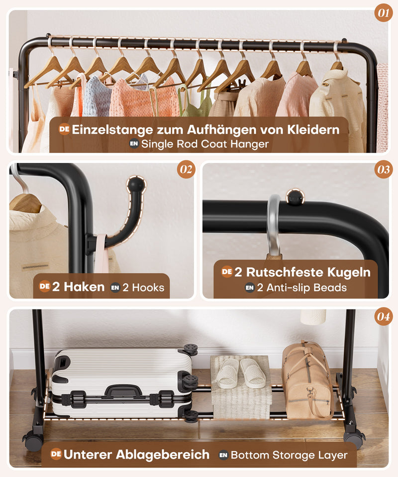 Yorbay höhenverstellbarer Kleiderständer aus Metall mit Rollen, Haken und Ablage - YB087 - T071 - 4 - Yorbay.de