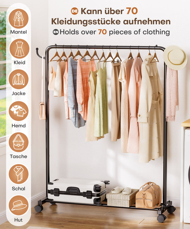 Yorbay höhenverstellbarer Kleiderständer aus Metall mit Rollen, Haken und Ablage - YB087 - T071 - 5 - Yorbay.de