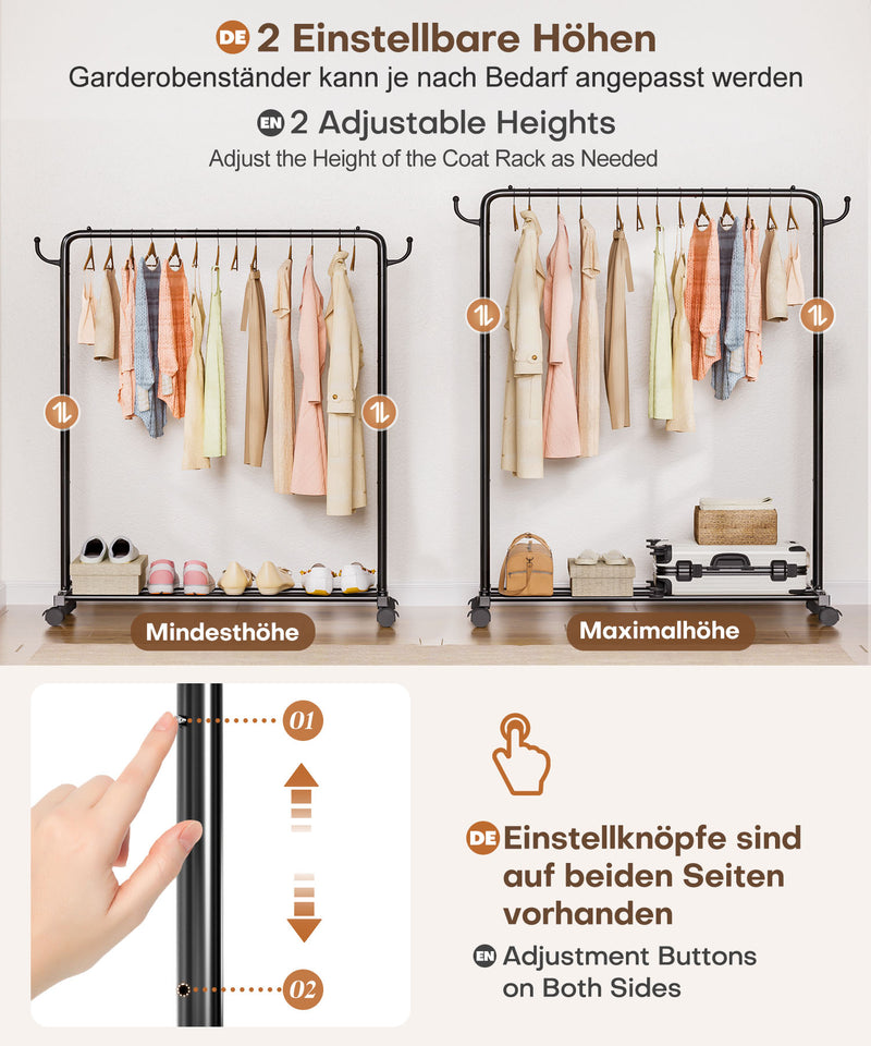 Yorbay höhenverstellbarer Kleiderständer aus Metall mit Rollen, Haken und Ablage - YB087 - T071 - 6 - Yorbay.de