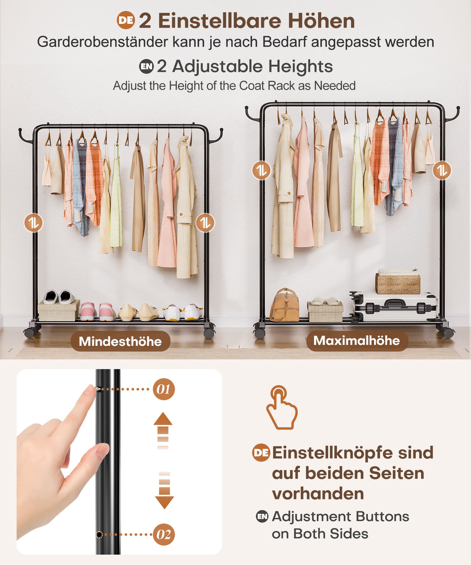Menkxi Metall-Kleiderständer Zur Wandmontage, Schwarz, Mit 5 Ringen – Platzsparend & Stylisch