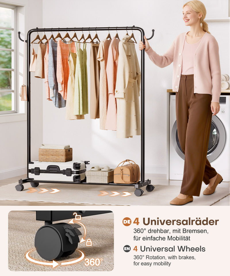 Yorbay höhenverstellbarer Kleiderständer aus Metall mit Rollen, Haken und Ablage - YB087 - T071 - 7 - Yorbay.de